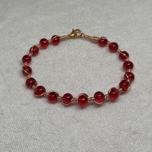 Hand Crafted Ruby Glass Bead Wire-Wrapped Bracelet